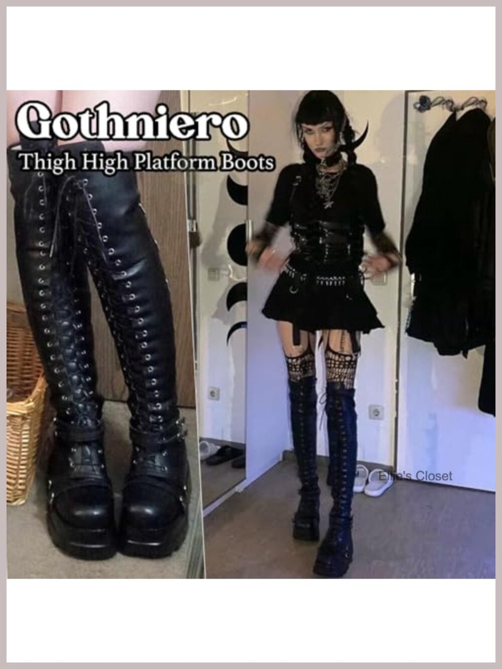 Black Platform Over Knee Thigh High Boots Chunky Heel Gothic Motorcycle Boots - Picture 3 of 6